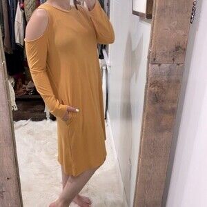 Zenana Premium cold shoulder mustard color Jersey knit dress size large